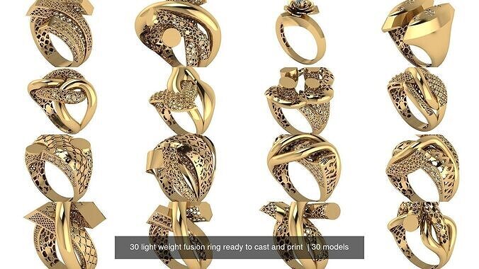 30 light weight fusion ring ready to cast and print  3D Model Collection