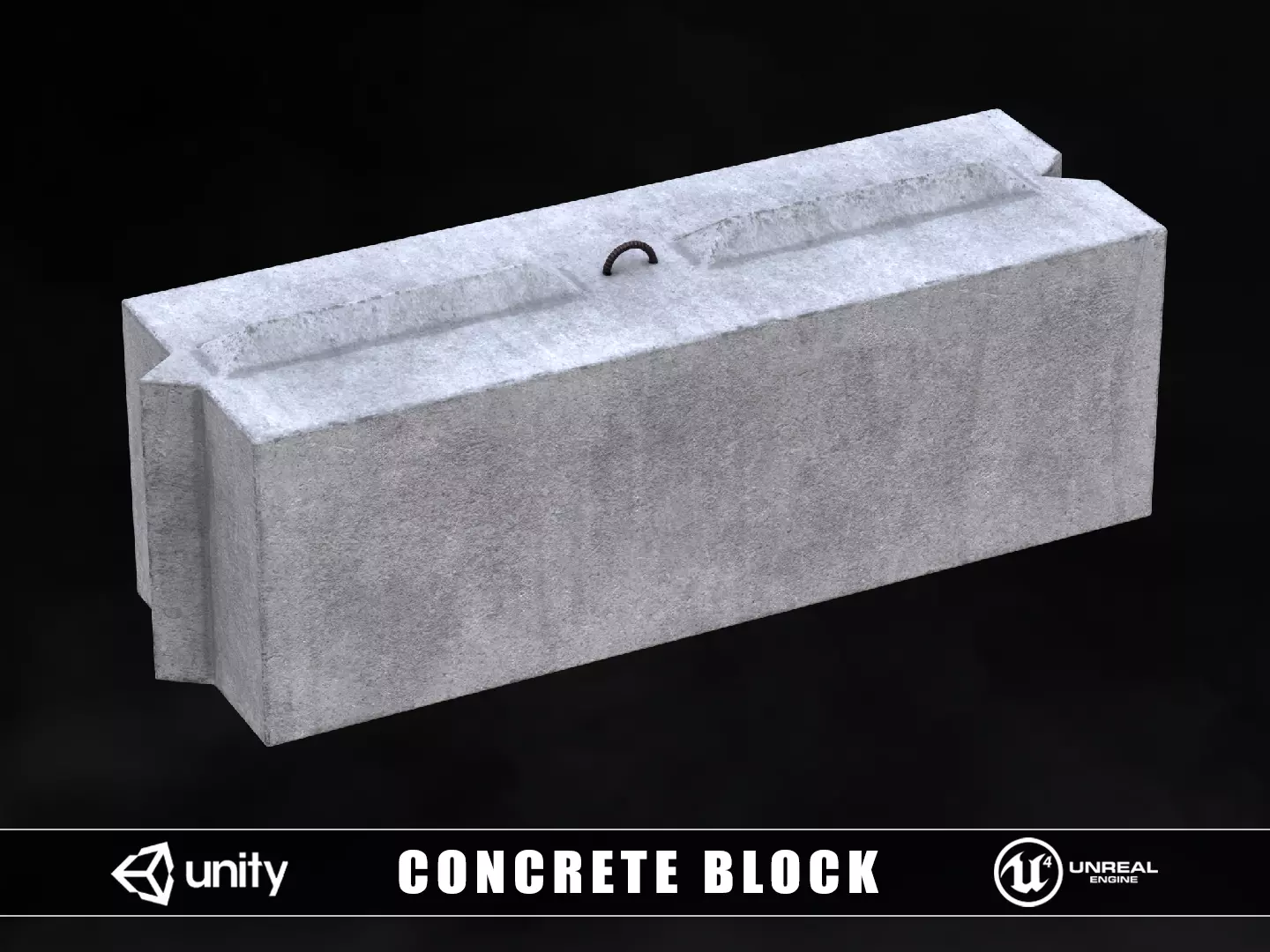 Concrete Block Low-poly 3D model_0