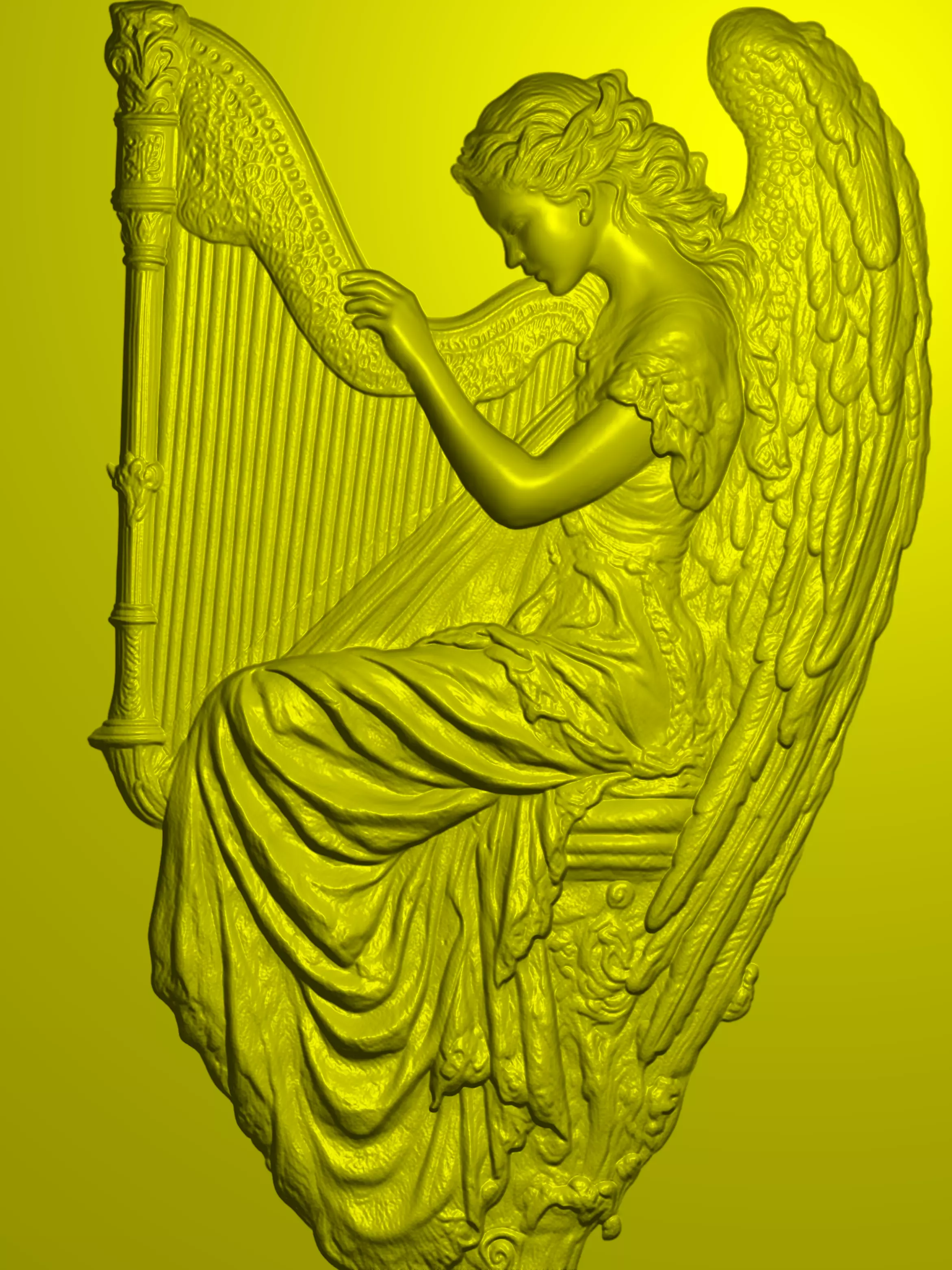 Harp girl angel girl playing piano 3D print model_0