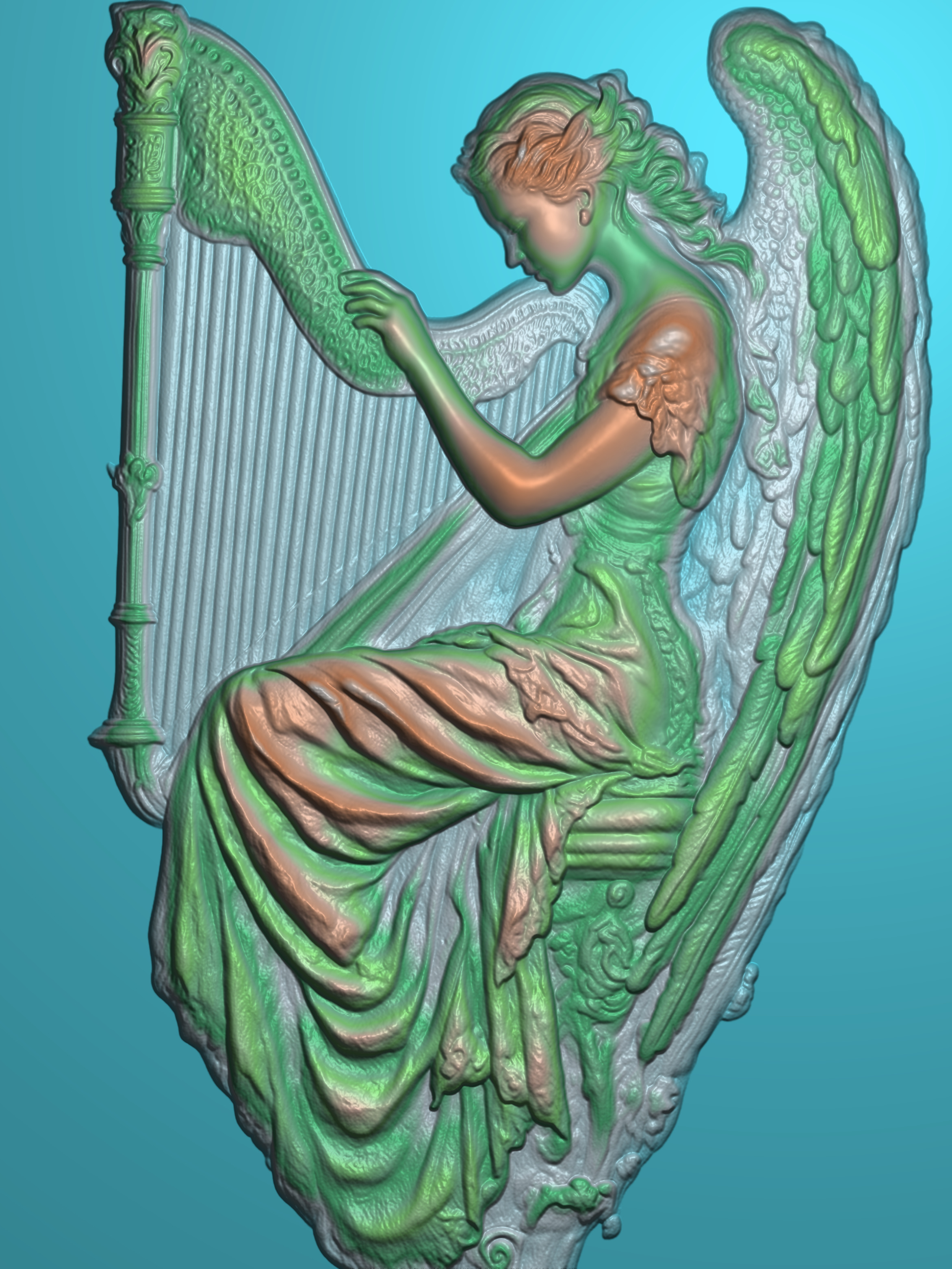 Harp girl angel girl playing piano 3D print model_1