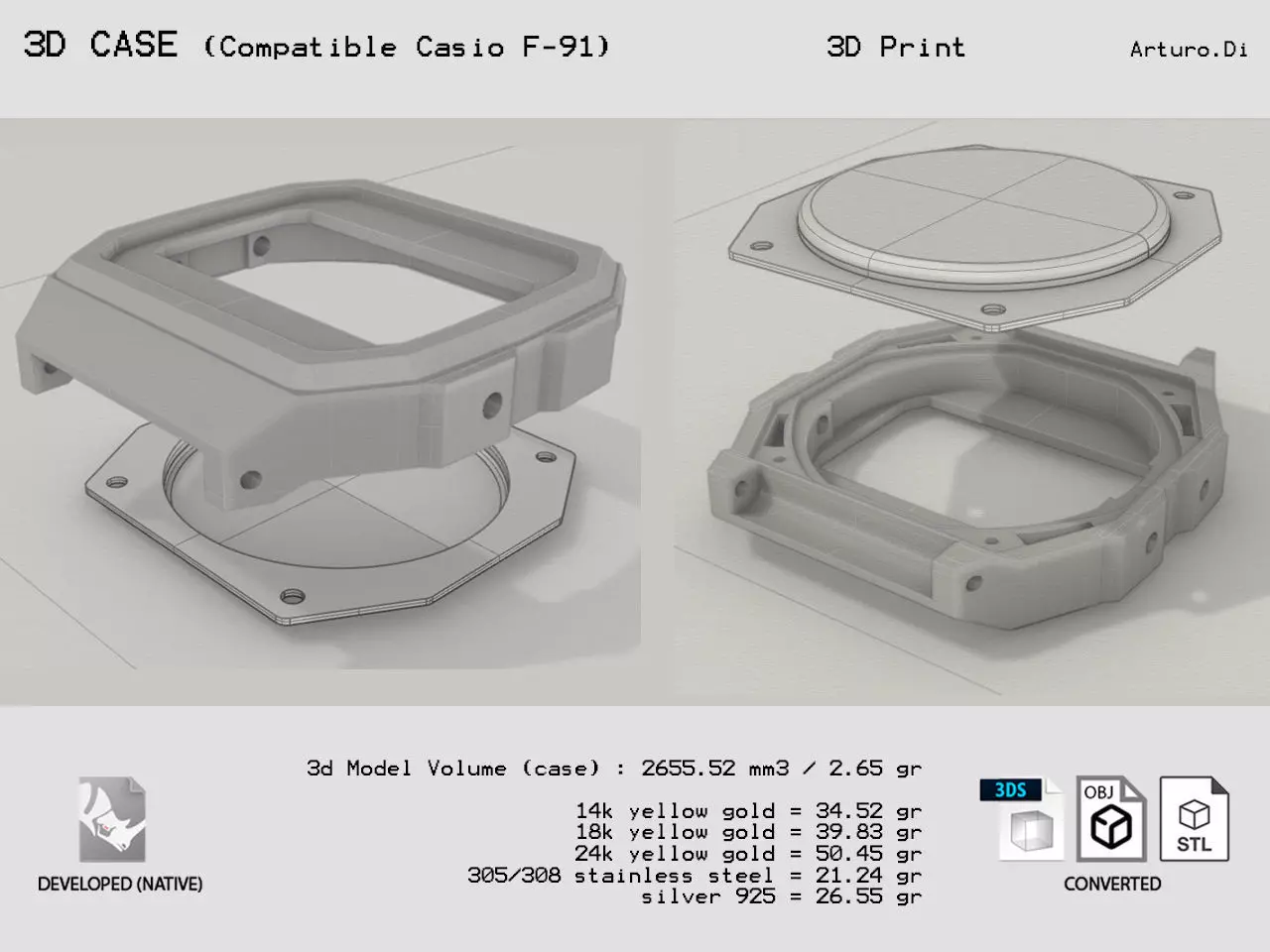 3D Case compatible with F91 watch 3D print model_0