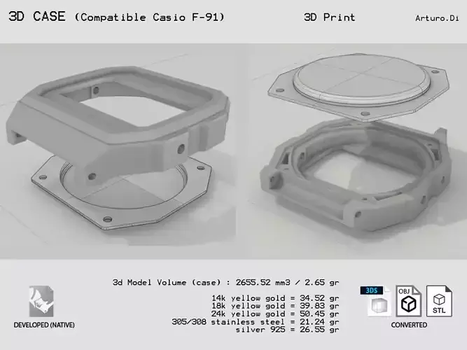 3D Case compatible with F91 watch 3D print model