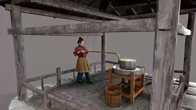 Ancient Chinese farmer Low-poly 3D model
