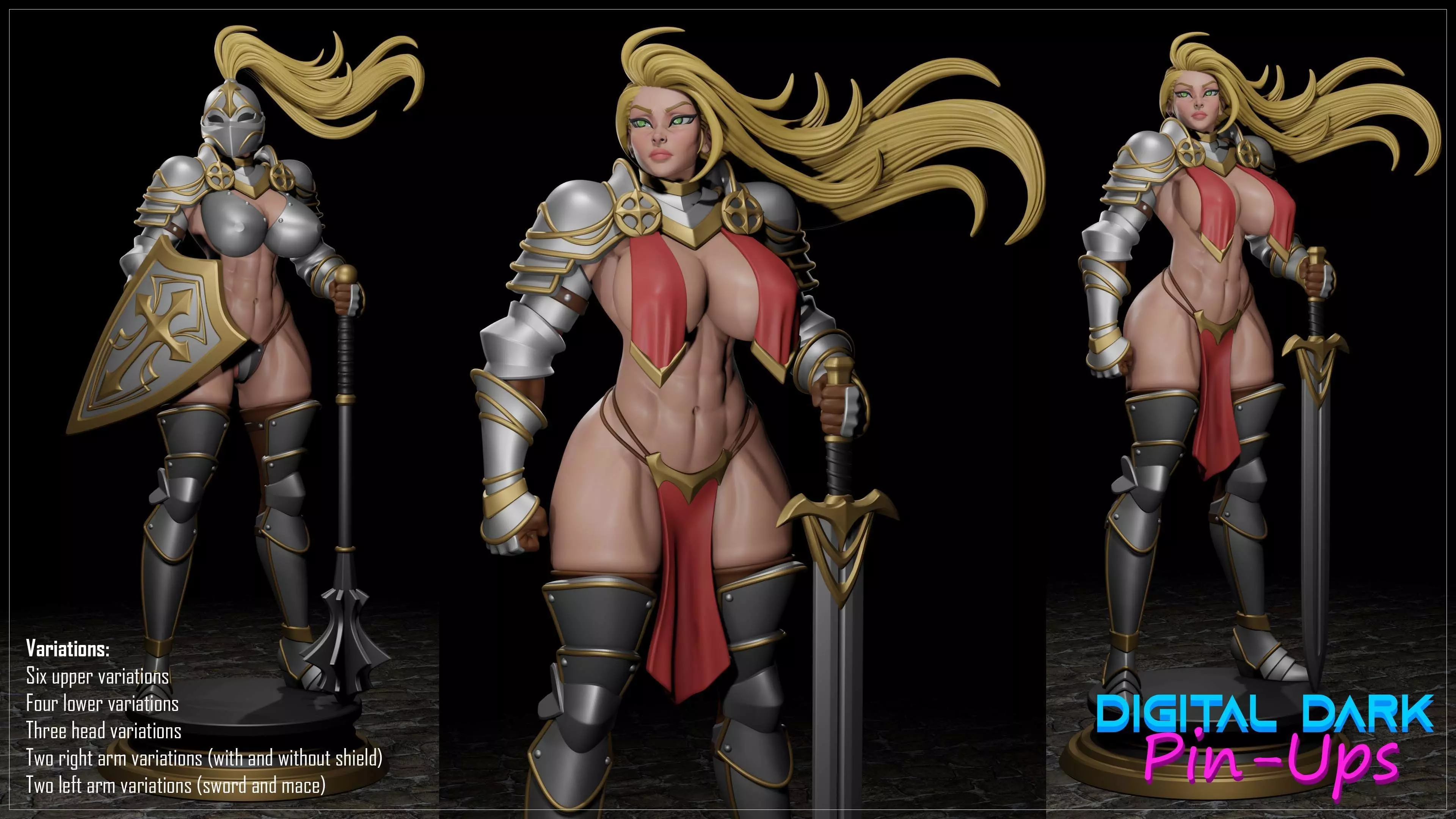 Knight Girl with NSFW version and Miniatures 3D print model_0