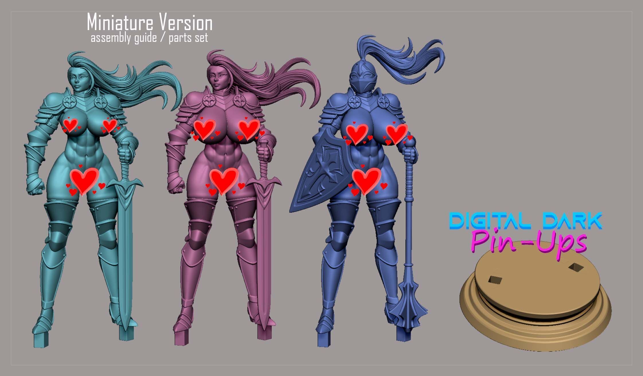 Knight Girl with NSFW version and Miniatures 3D print model_10