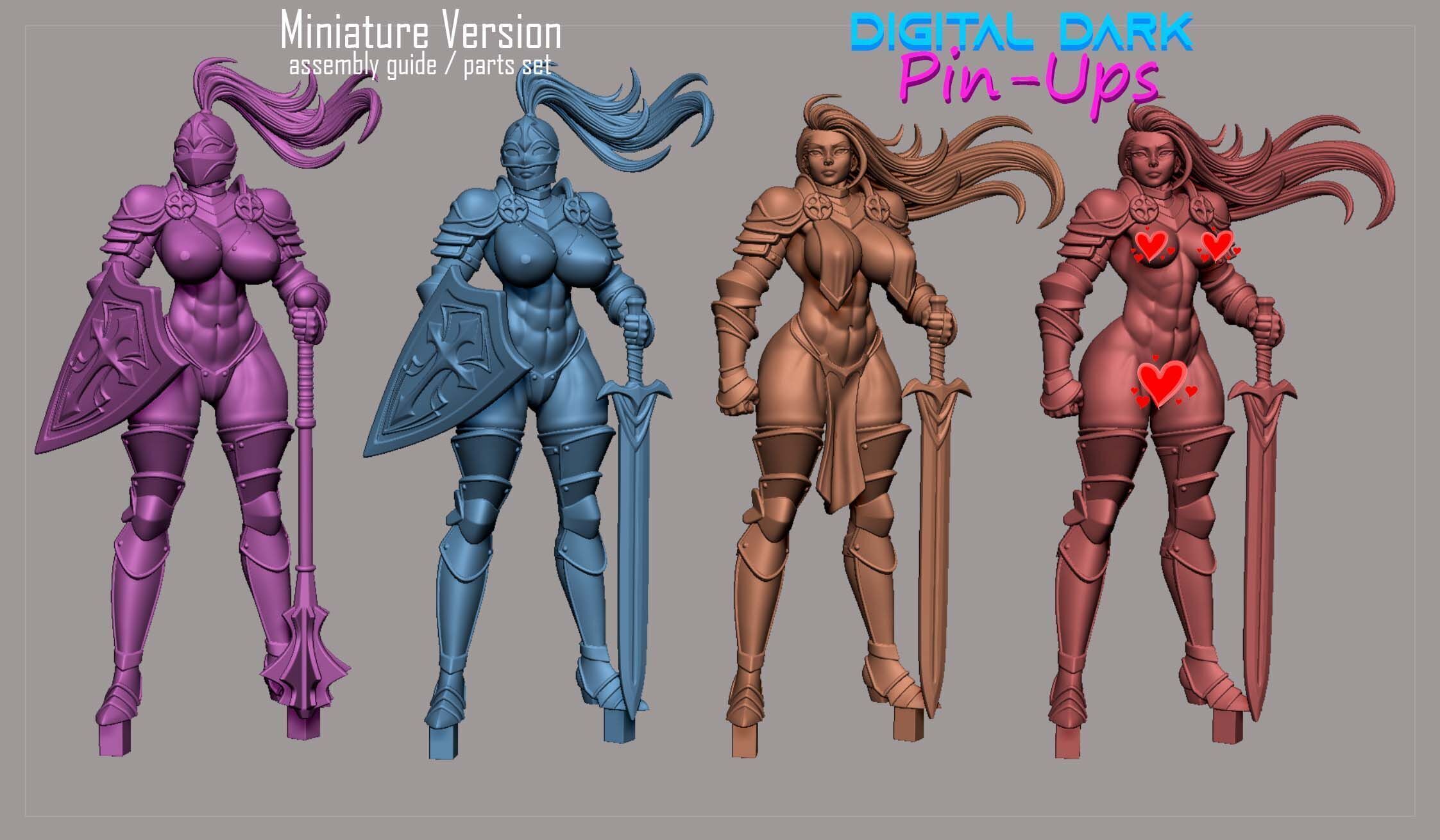 Knight Girl with NSFW version and Miniatures 3D print model_9
