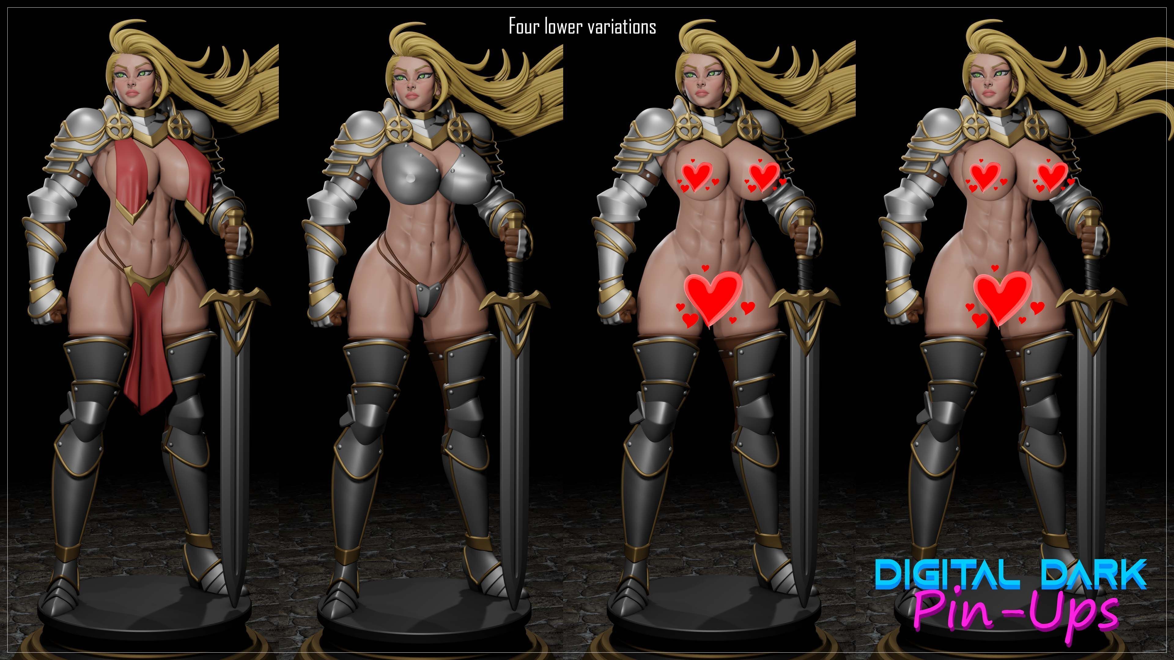 Knight Girl with NSFW version and Miniatures 3D print model_3