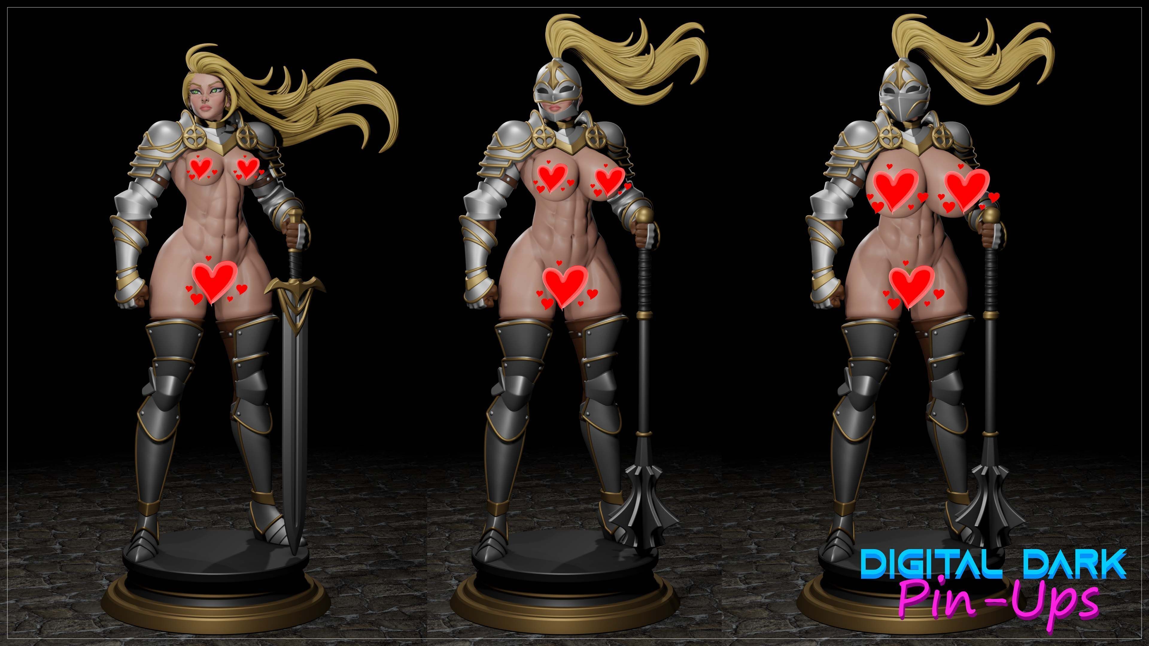 Knight Girl with NSFW version and Miniatures 3D print model_6