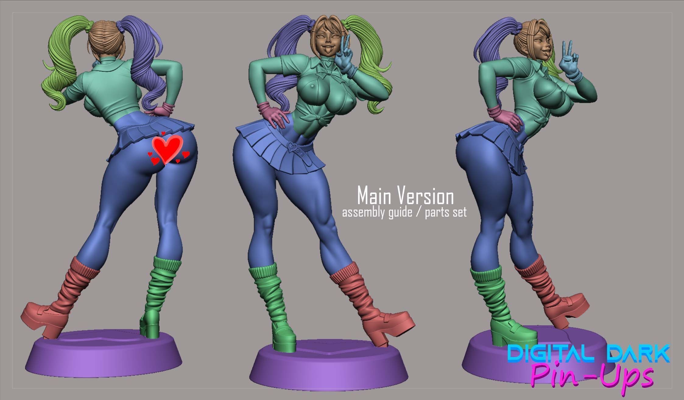 Gyaru Girl with NSFW version and Miniatures 3D print model_5