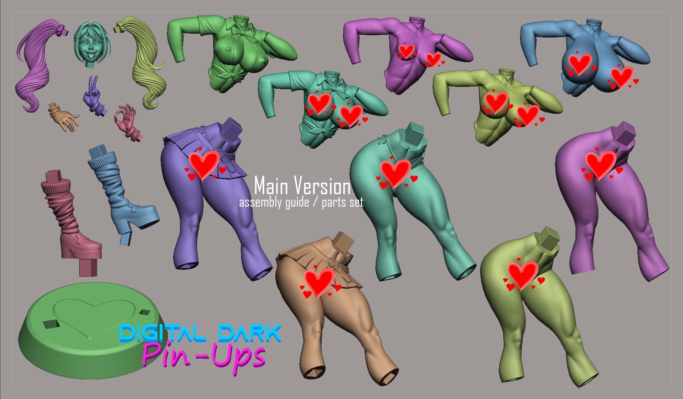 Gyaru Girl with NSFW version and Miniatures 3D print model_6