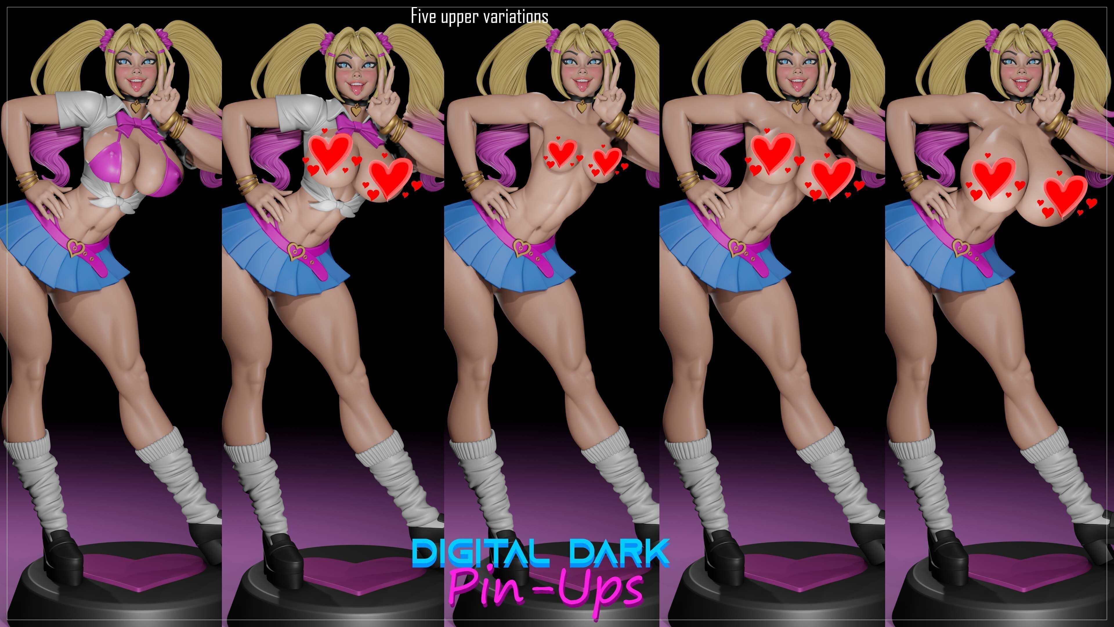 Gyaru Girl with NSFW version and Miniatures 3D print model_3