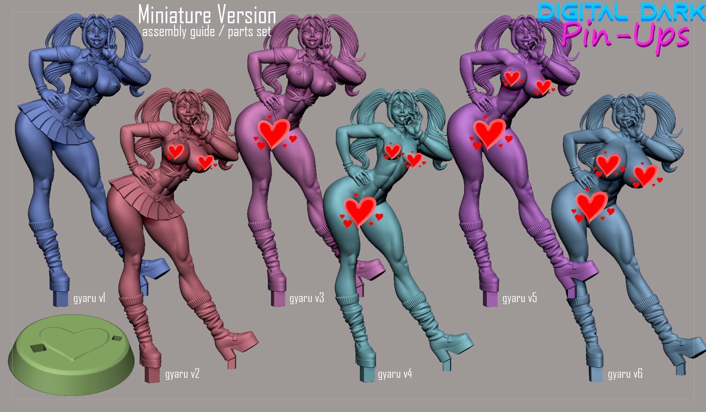 Gyaru Girl with NSFW version and Miniatures 3D print model_7
