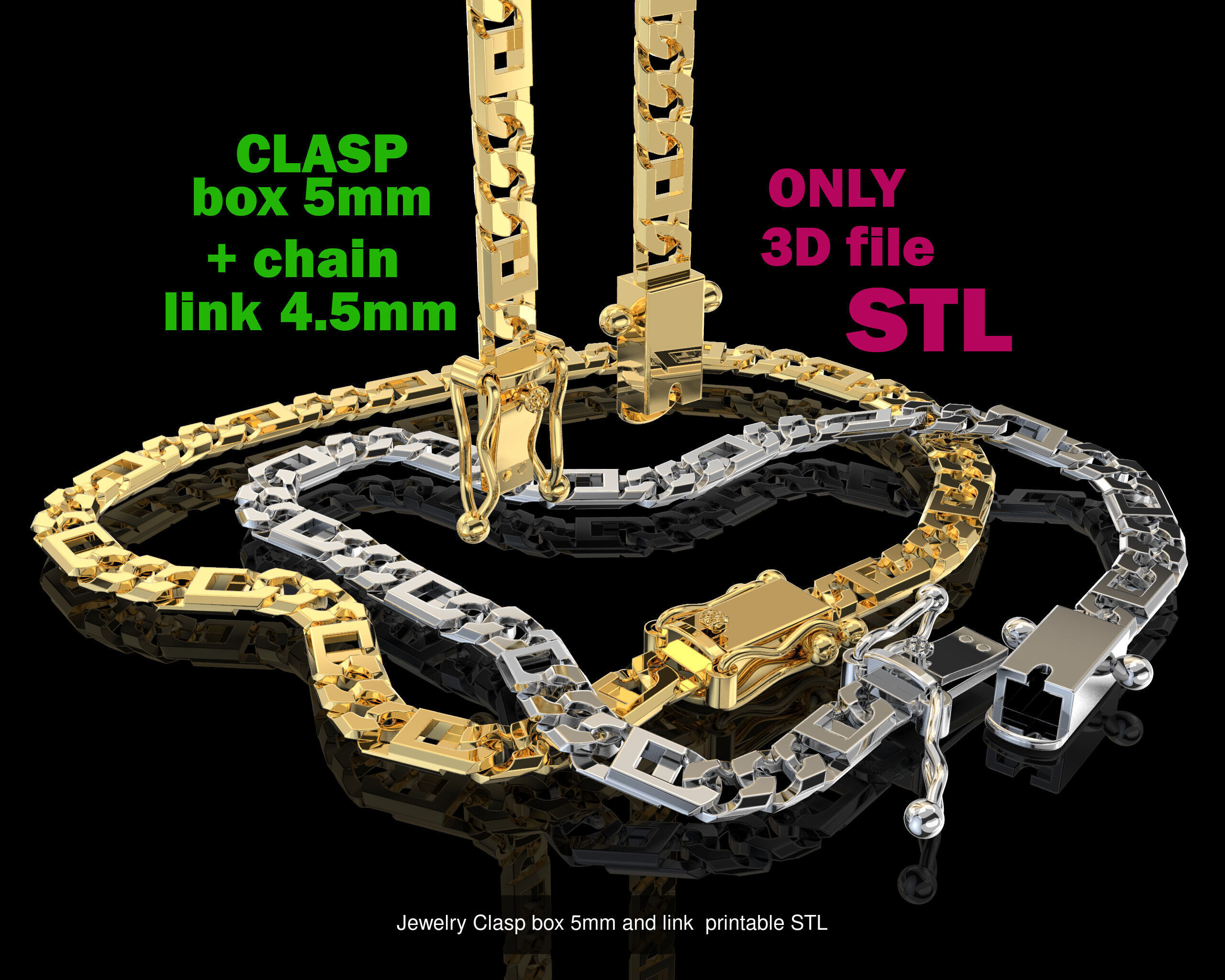 12 Jewelry Lock CLASPS and several links STL ready to Print 3D Model Collection_15