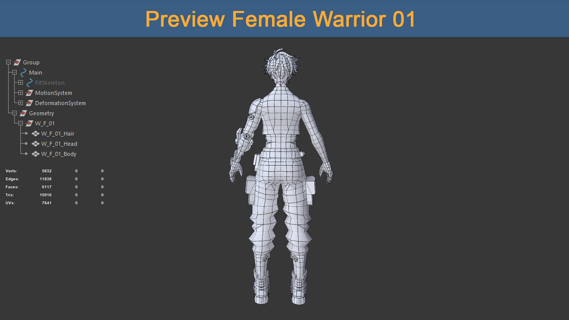 Character Female Warriors 01 - Ready for game Low-poly 3D model_12