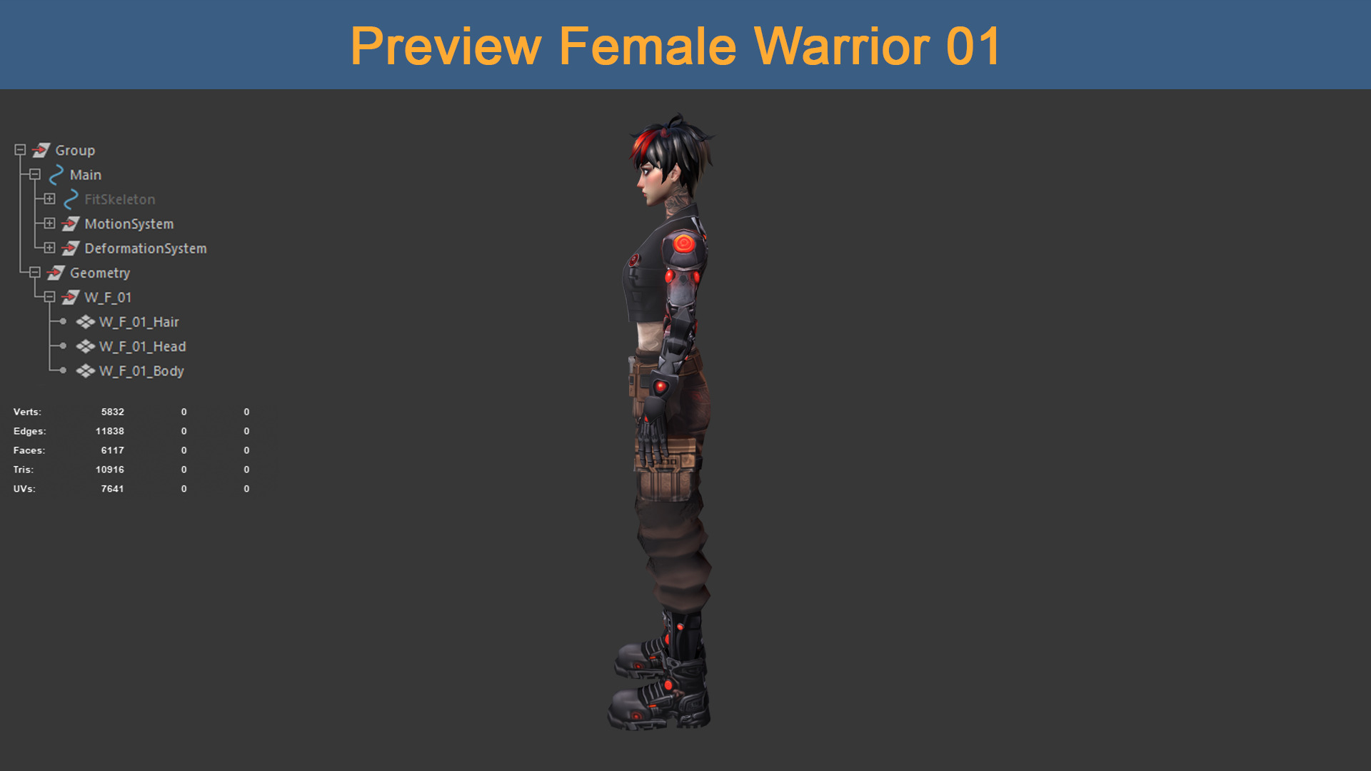 Character Female Warriors 01 - Ready for game Low-poly 3D model_7