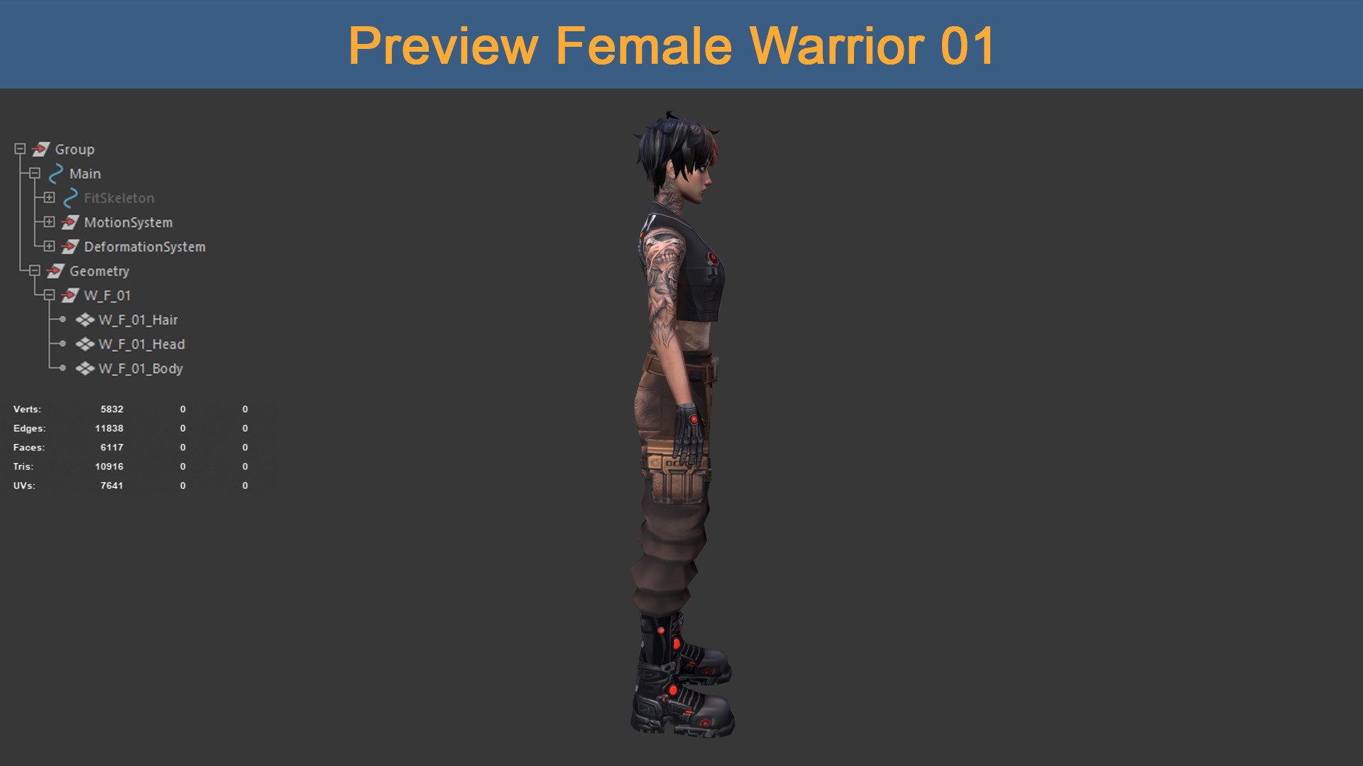 Character Female Warriors 01 - Ready for game Low-poly 3D model_5