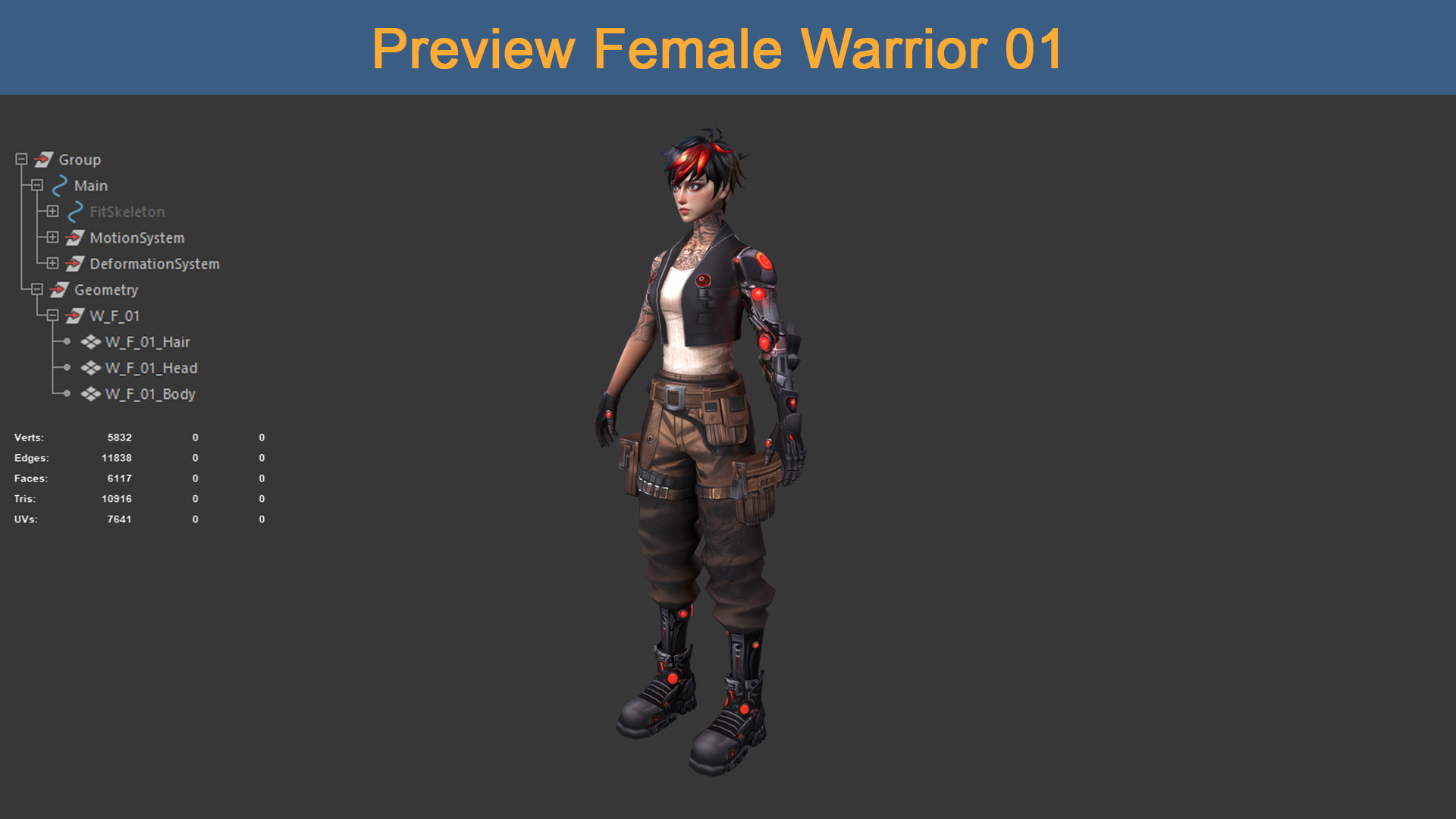 Character Female Warriors 01 - Ready for game Low-poly 3D model_8