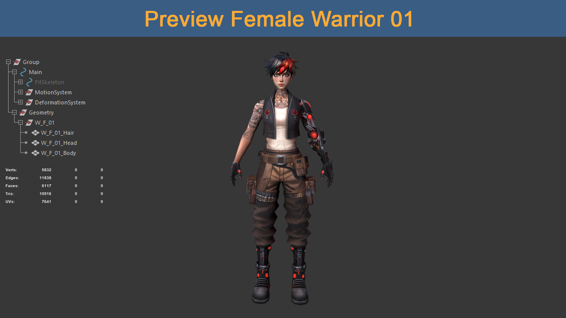 Character Female Warriors 01 - Ready for game Low-poly 3D model_3