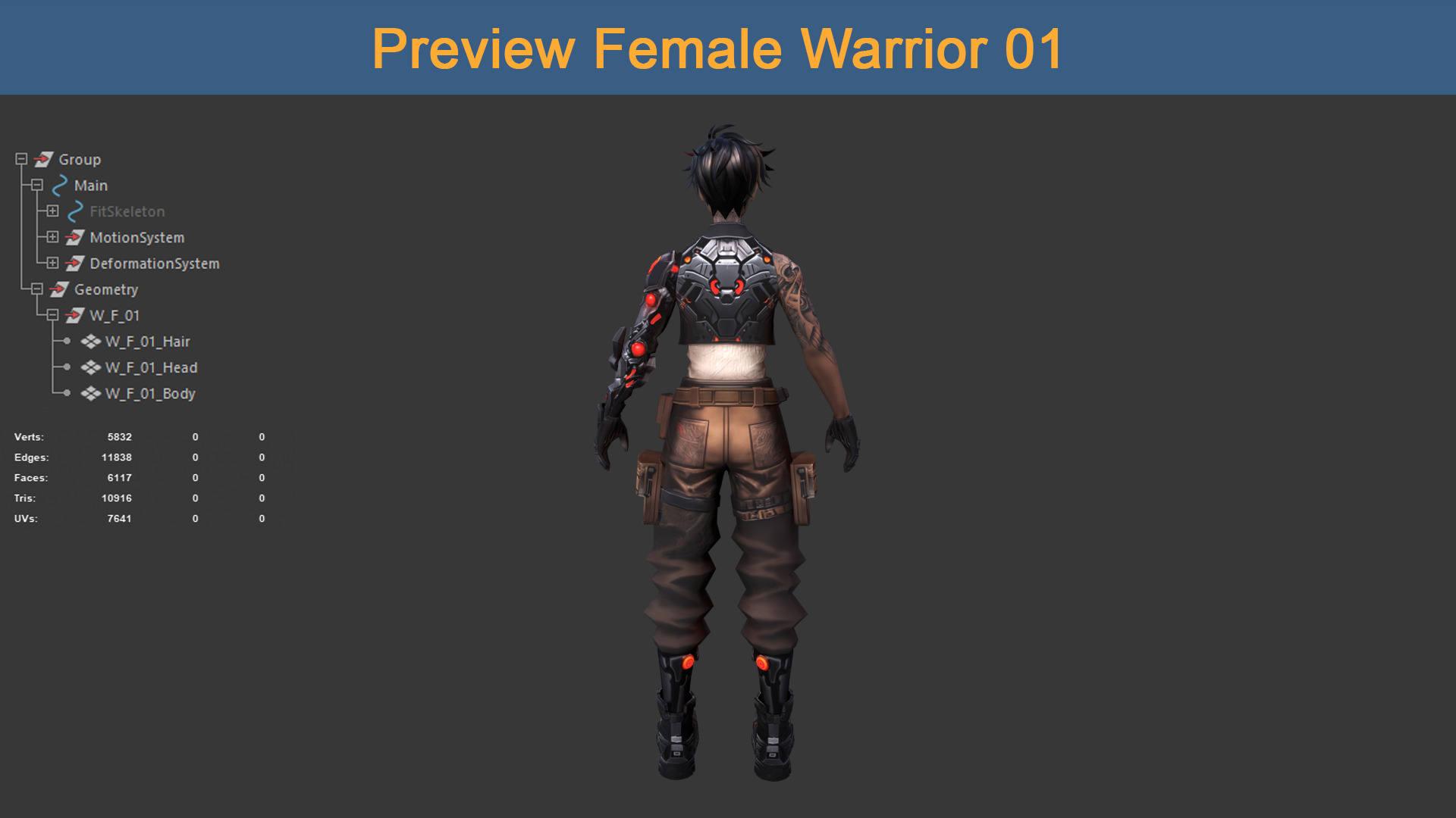 Character Female Warriors 01 - Ready for game Low-poly 3D model_6