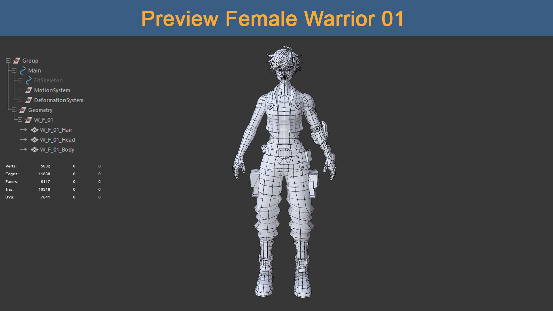 Character Female Warriors 01 - Ready for game Low-poly 3D model_9