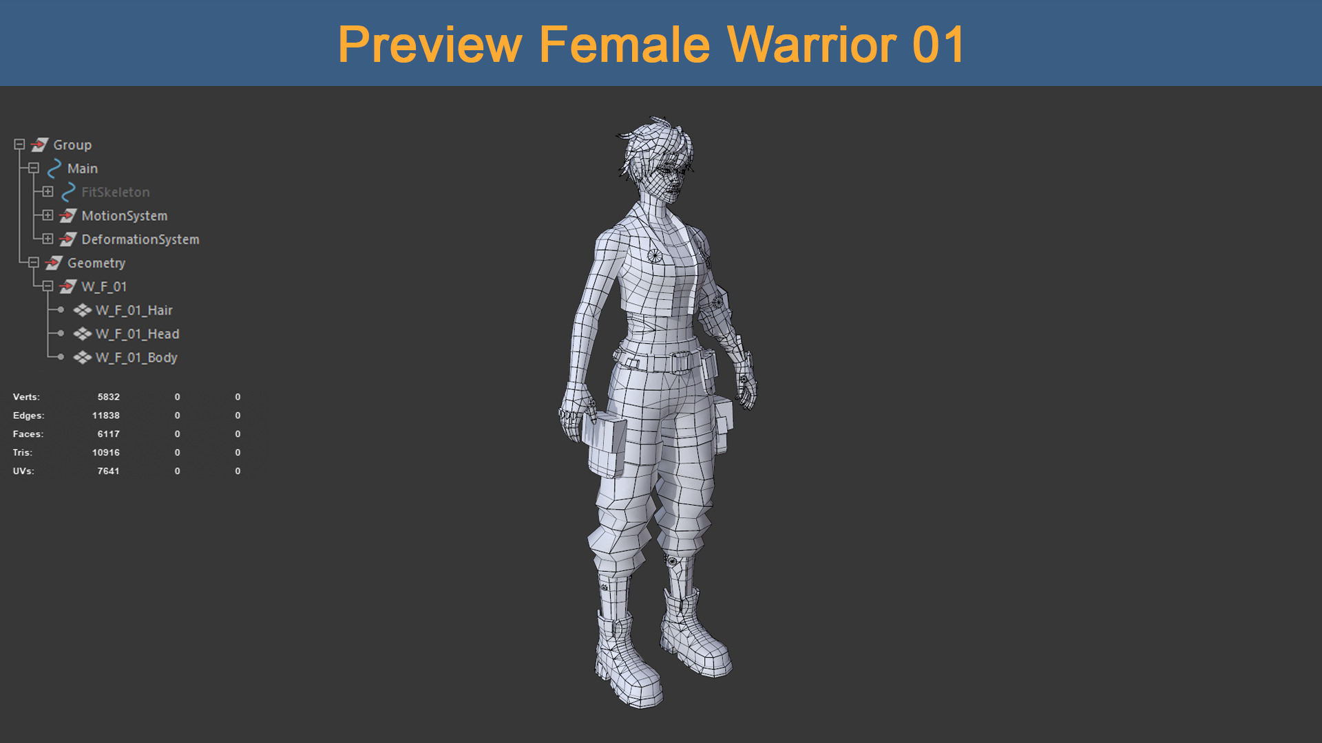 Character Female Warriors 01 - Ready for game Low-poly 3D model_10