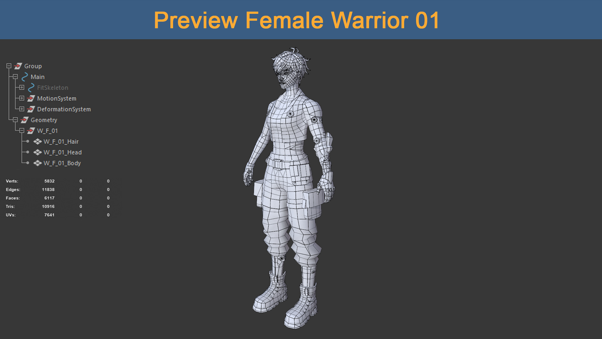 Character Female Warriors 01 - Ready for game Low-poly 3D model_14
