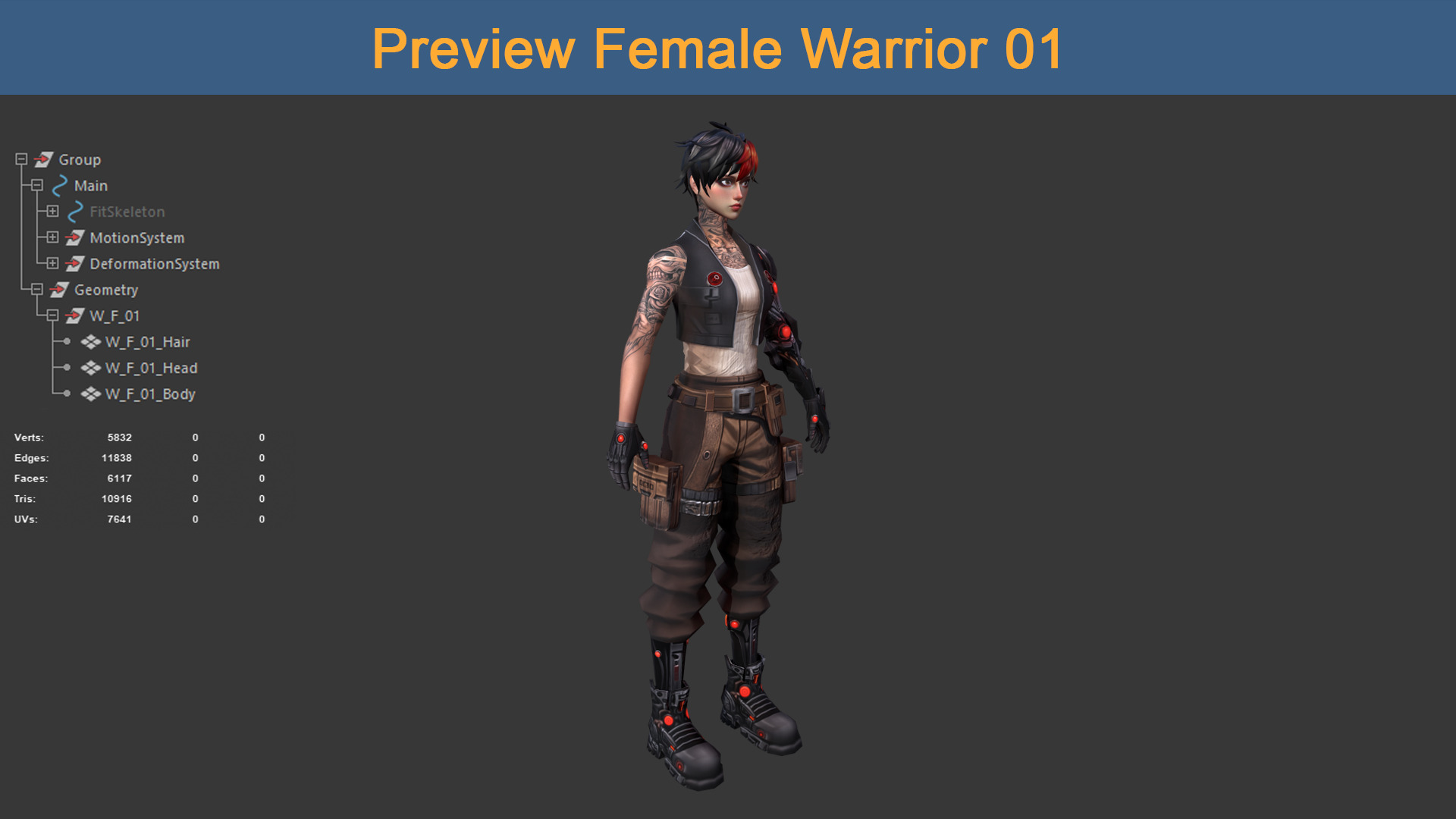 Character Female Warriors 01 - Ready for game Low-poly 3D model_4