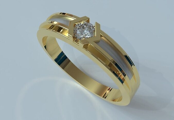 Elegant Gold Ring with Diamond Realistic Model Ready for print 3D print model