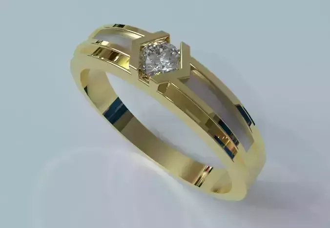 Elegant Gold Ring with Diamond Realistic Model Ready for print