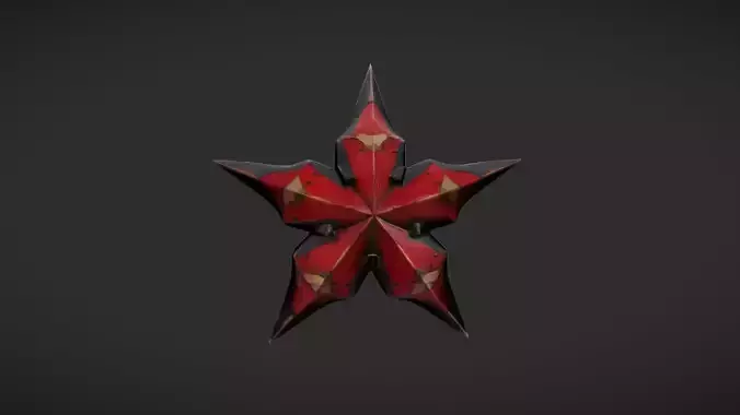 ornate red metal star with sharp edges