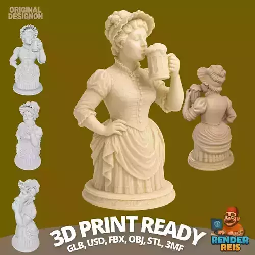 Graceful Moment Beer Drinking Lady 3D Model