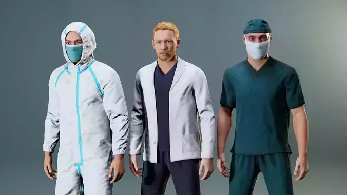 Male Medical Staff Outfit Pack - Rigged - Game Ready Low-poly 3D model