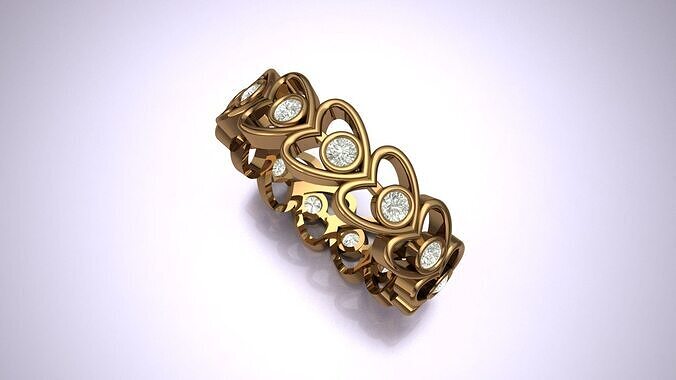 Heart Band Diamond Ring 3D print model 3D print model