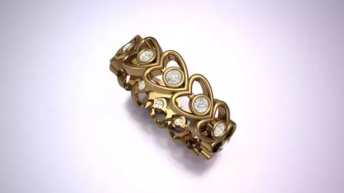 Heart Band Diamond Ring 3D print model