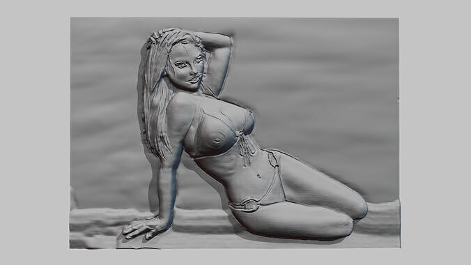 Bikini pinup girl relief sculpture 3D print model