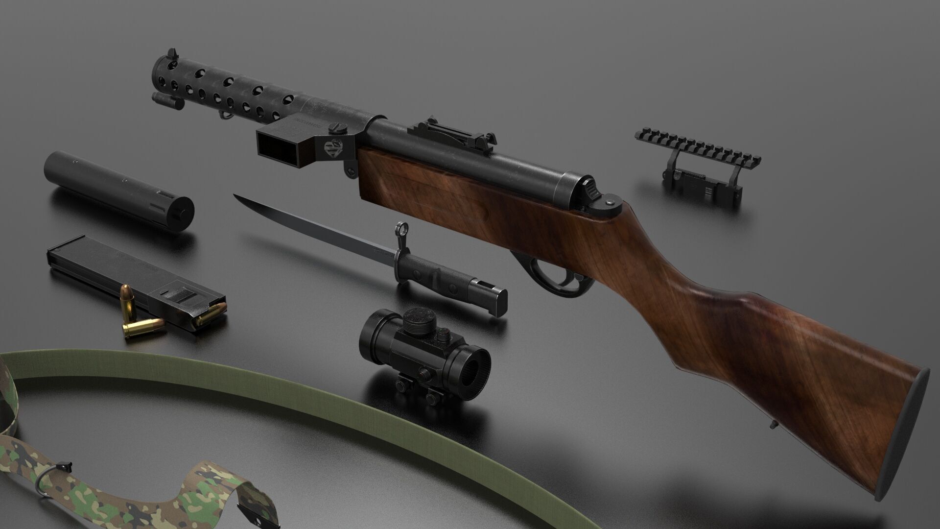 MP 28 ww2 weapon Fps-Tps Low-poly 3D model_2