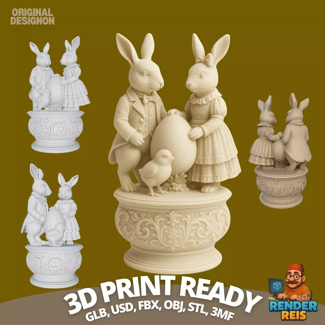 Easter Joy Bunny and Chick 3D Model 3D print model_0