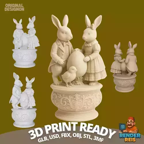 Easter Joy Bunny and Chick 3D Model
