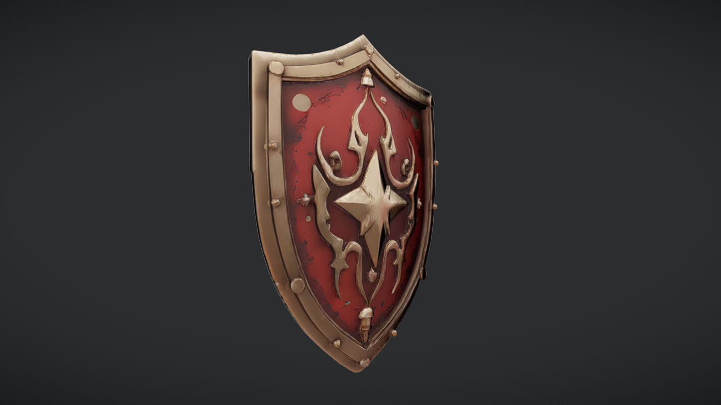ornate medieval shield with central star 3D model_23