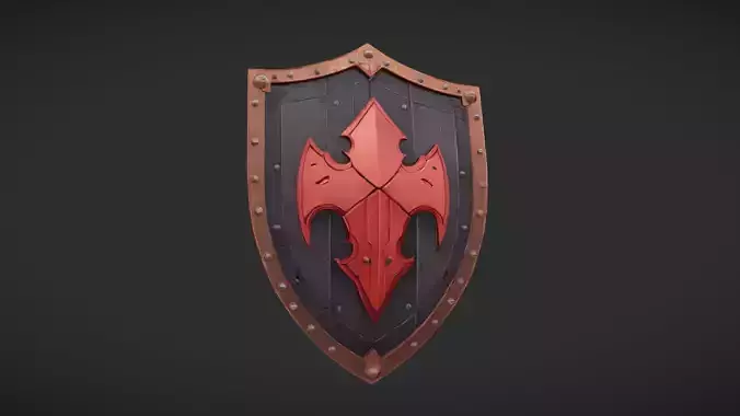 medieval wooden shield with red crest