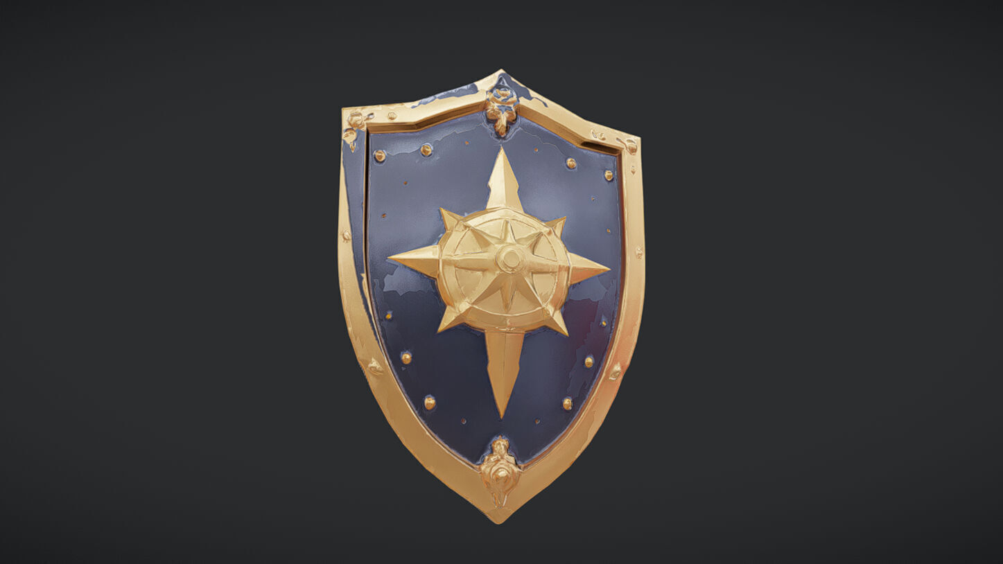 Decorative medieval shield with compass emblem 3D model_24