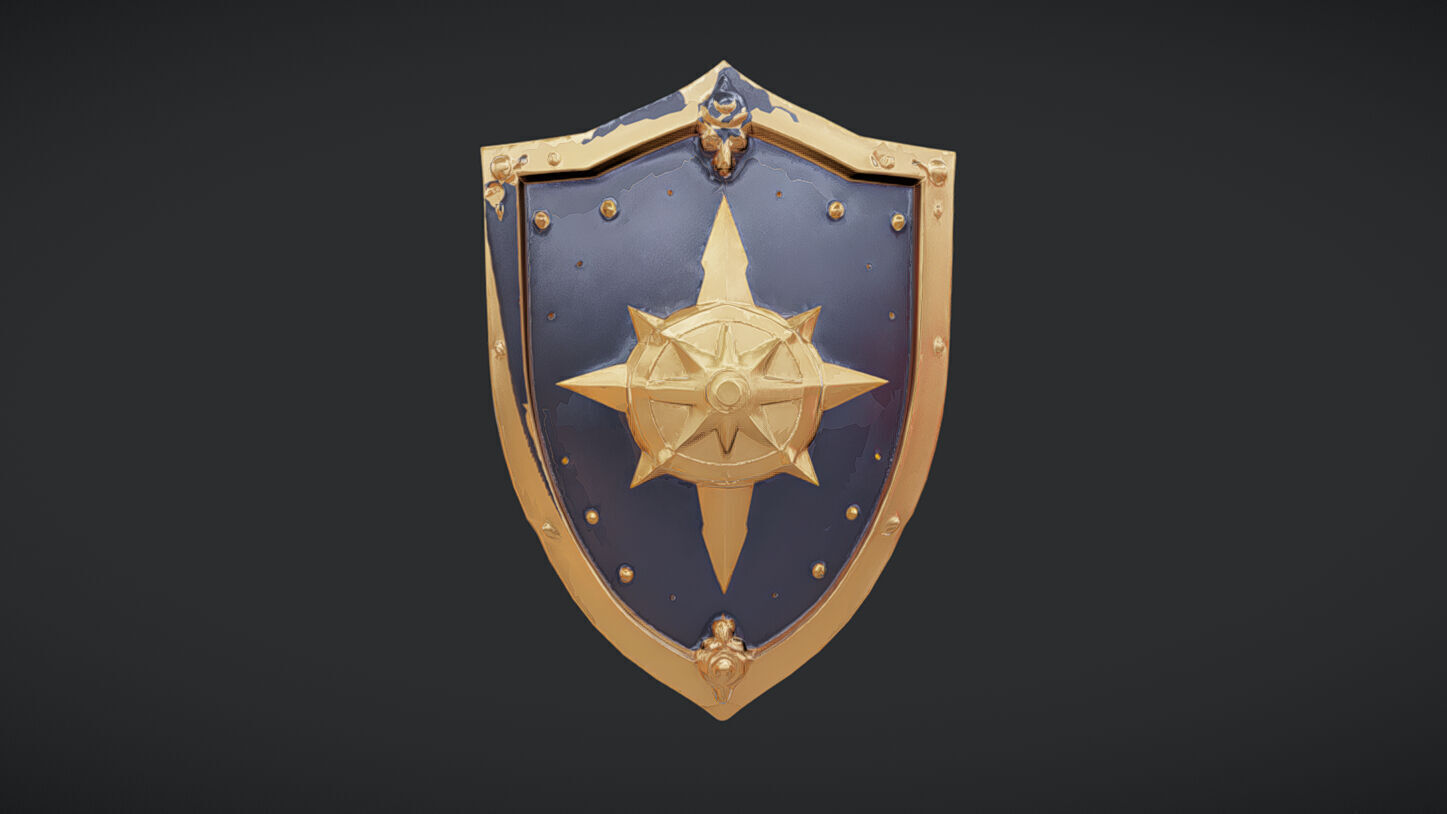 Decorative medieval shield with compass emblem 3D model_22
