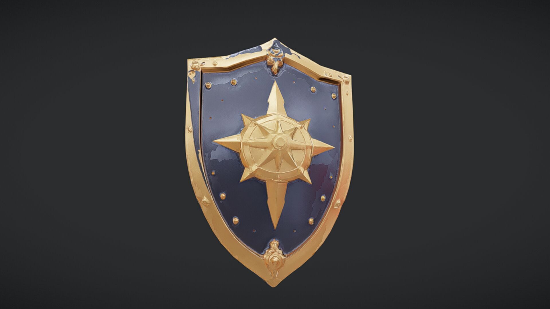 Decorative medieval shield with compass emblem 3D model_11