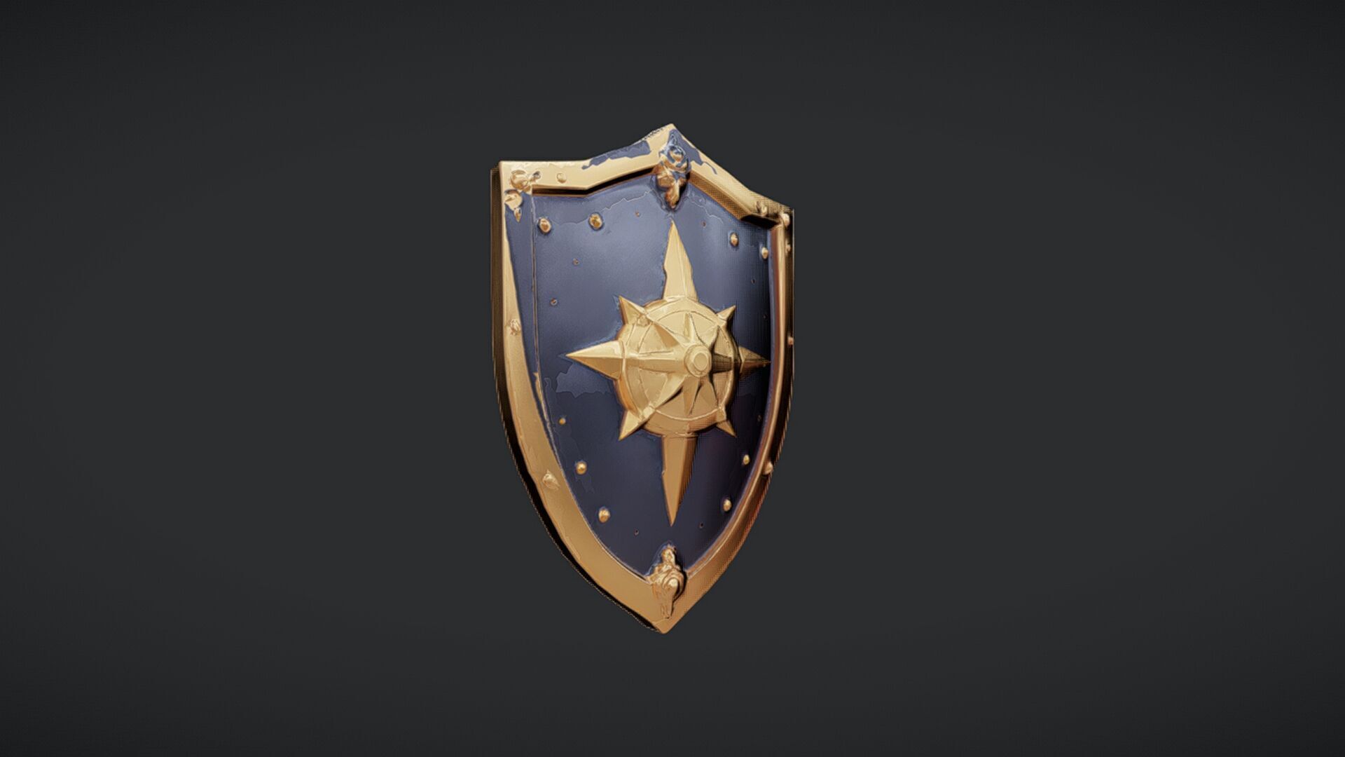 Decorative medieval shield with compass emblem 3D model_5