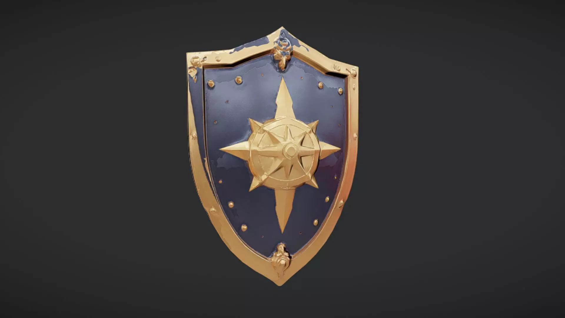 Decorative medieval shield with compass emblem 3D model_0