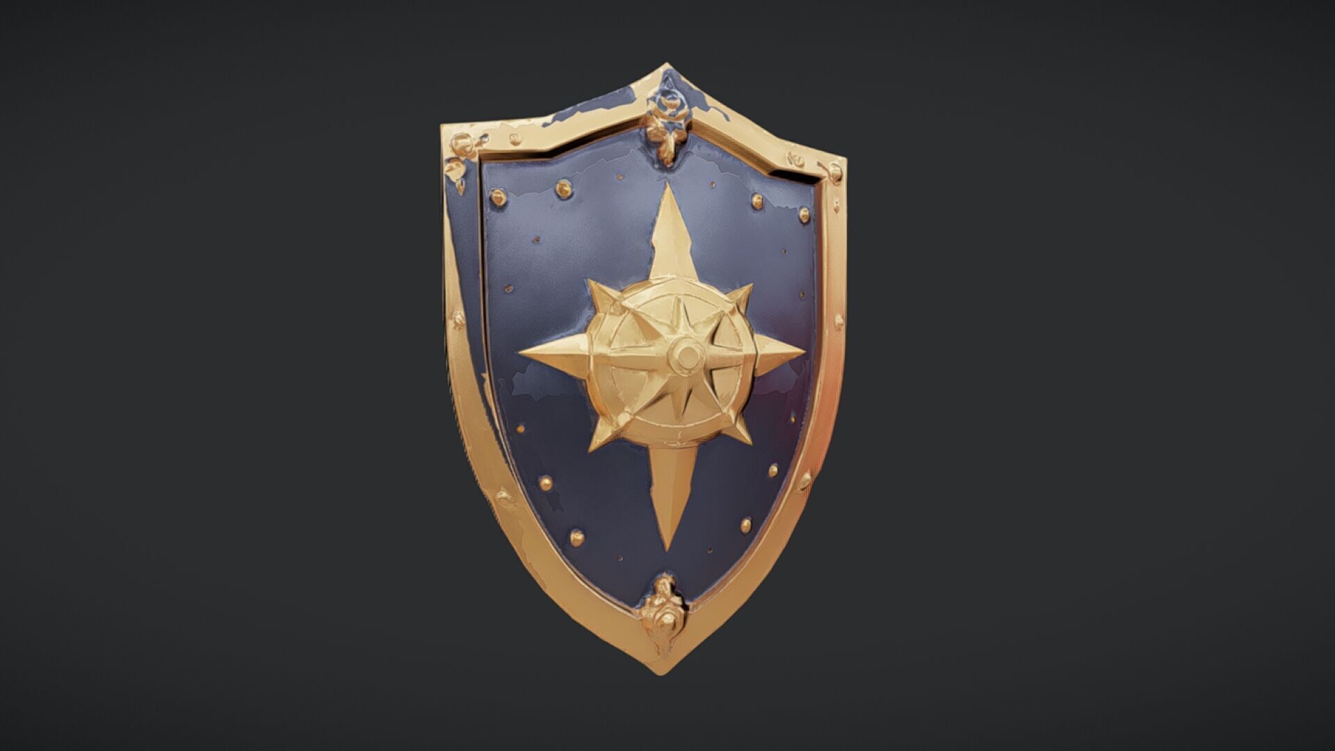 Decorative medieval shield with compass emblem 3D model_15