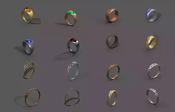 High-Quality 3D Ring Model Pack 16 Low-poly 3D model
