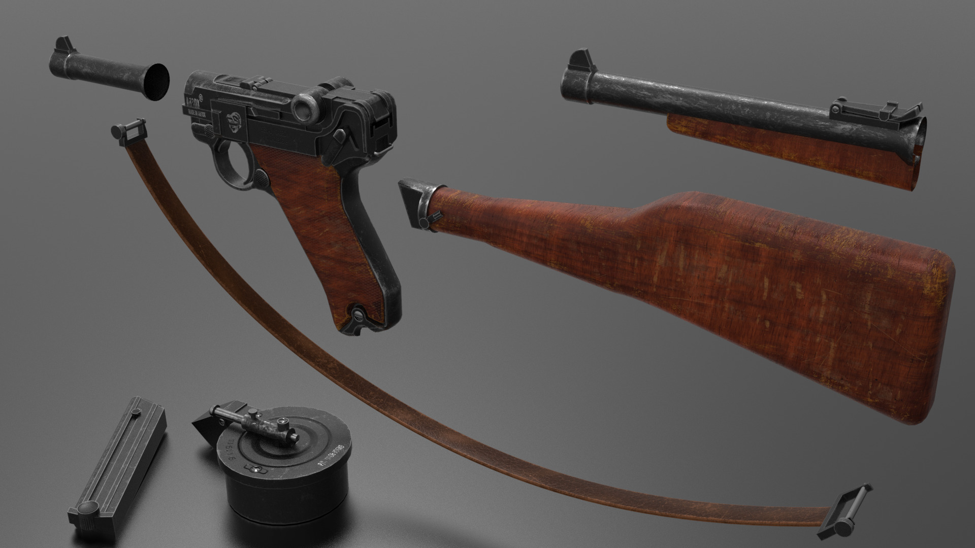 P08 Pistol Fps - Tps Low-poly 3D model_4