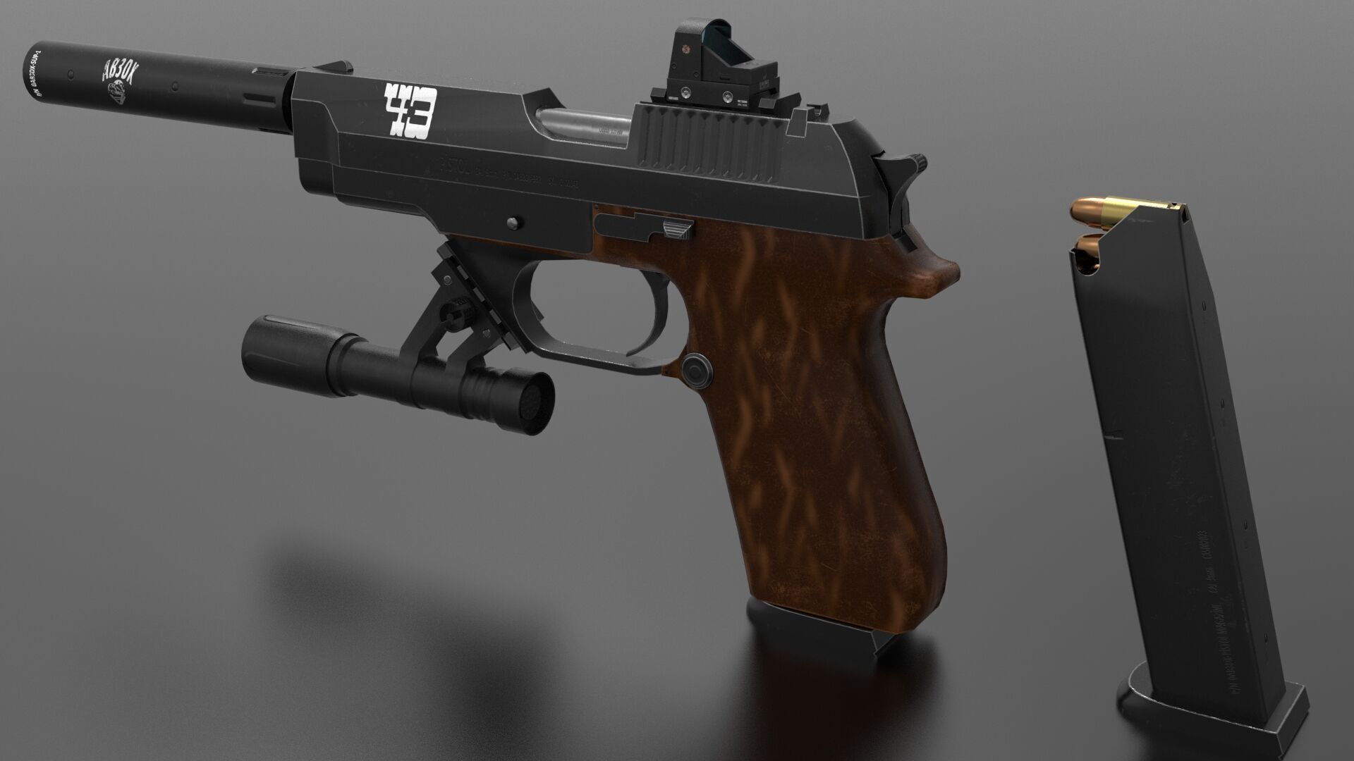 Pistol 93R  Fps - Tps Low-poly 3D model_3