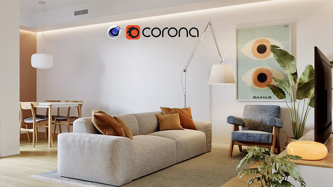 Complete interior House project 3d Model - Cinema4d - Corona Low-poly 3D model